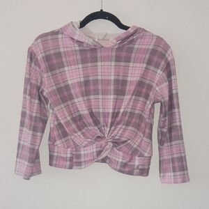 Cozy Pink and Gray Plaid Kids Hoodie